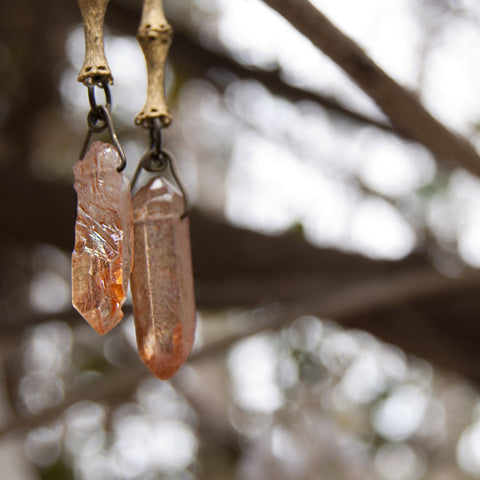 Sun Aura Tangerine Coated Quartz Vintage Earrings