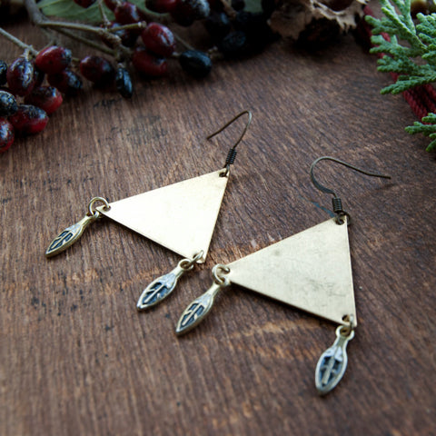 Trinity Triangle Metal Geometric Bohemian Feather Earrings