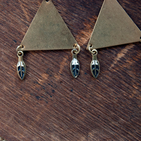 Trinity Triangle Metal Geometric Bohemian Feather Earrings