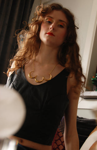 Gold Triple Goddess Crescent Moon Necklace