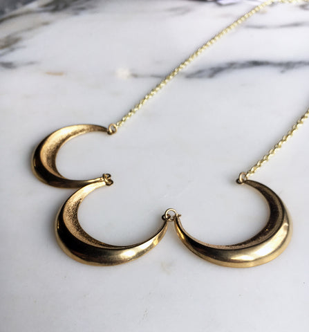 Gold Triple Goddess Crescent Moon Necklace