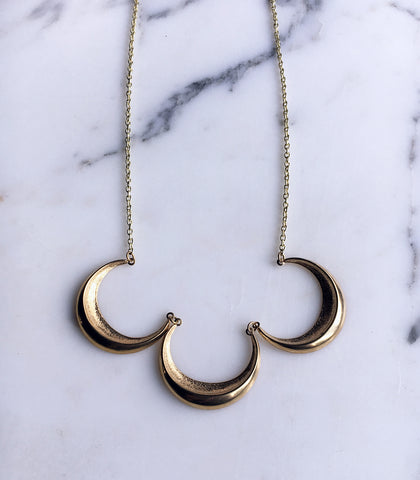 Gold Triple Goddess Crescent Moon Necklace