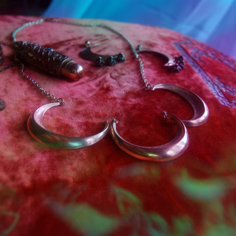 Gold Triple Goddess Crescent Moon Necklace