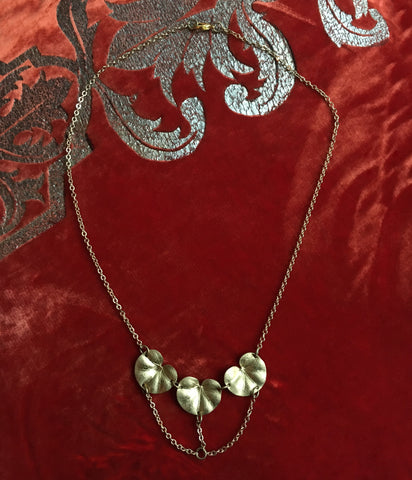 Triple Lily Pad Necklace with swooping gold chain