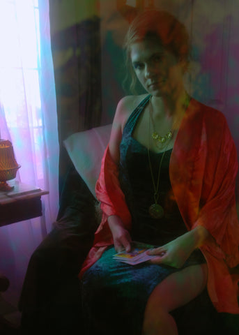 Triple Lily Pad Necklace with swooping gold chain