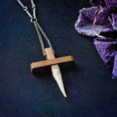 Van Helsing Wooden Carved Cross Stake Necklace