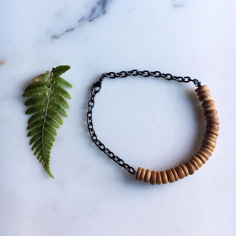 Vintage Yellow Wooden Beads with Chunky Silver Chain