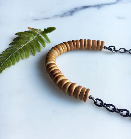 Vintage Yellow Wooden Beads with Chunky Silver Chain