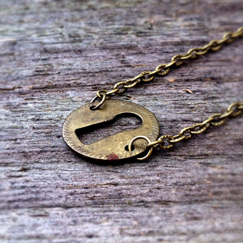 Vintage Brass Circle Keyhole Necklace