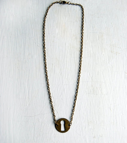 Vintage Brass Circle Keyhole Necklace