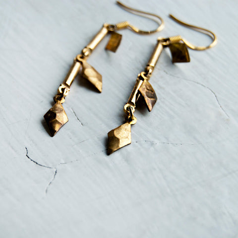 Warrior Spiked Brass Arrowhead Earrings