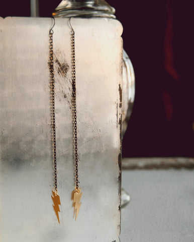 SALE Thunder Gods Lightning Bolt Long Earrings