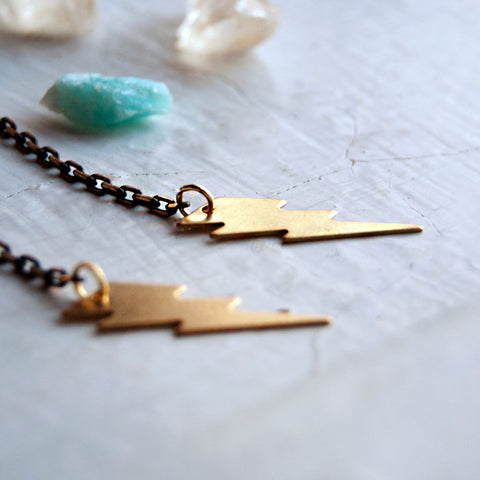 SALE Thunder Gods Lightning Bolt Long Earrings
