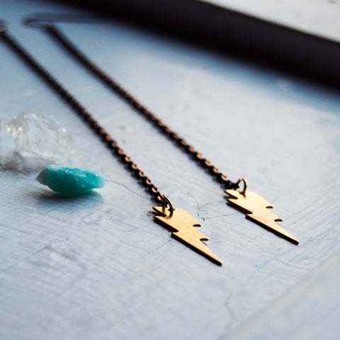 SALE Thunder Gods Lightning Bolt Long Earrings