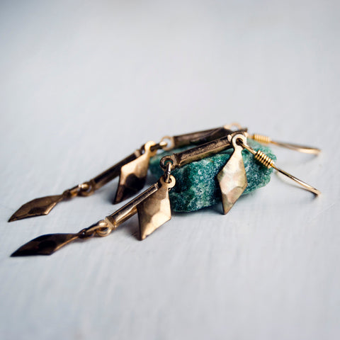 Warrior Spiked Brass Arrowhead Earrings